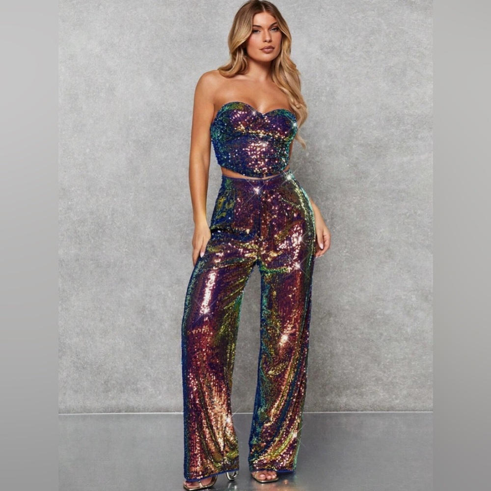 SHEIN Multicolor Sequin Bustier and Pants Set